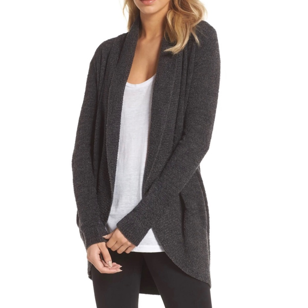 Barefoot Dreams CozyChic Lite Circle Cardigan in Carbon/Black Heather